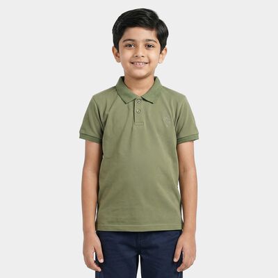 Boys Olive Round Neck Casual Half Sleeve T-Shirt
