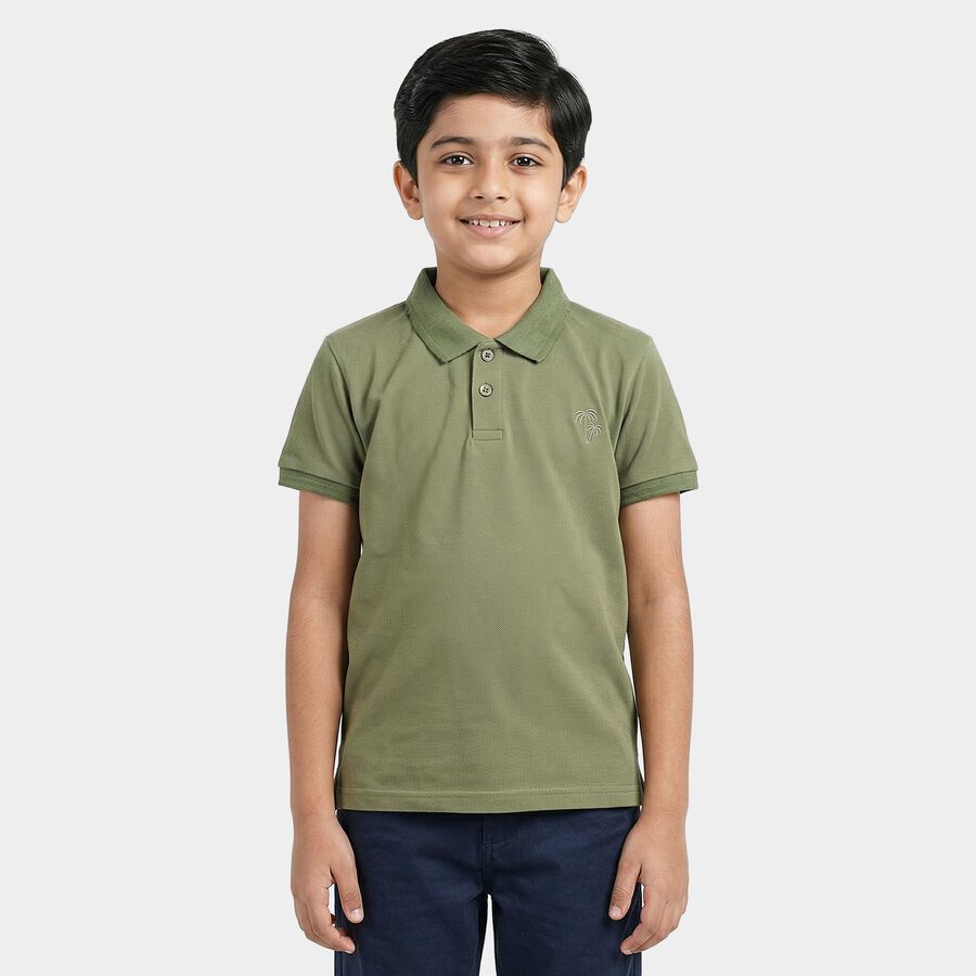 Boys Olive Round Neck Casual Half Sleeve T-Shirt, ओलिव, large