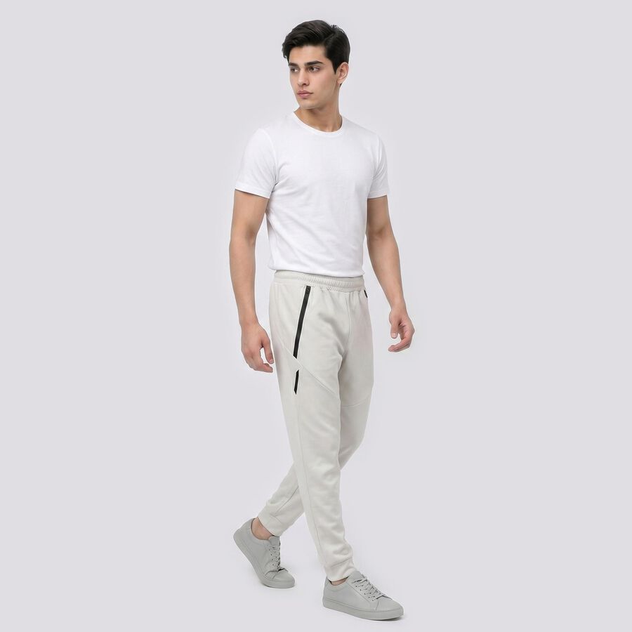Men's Grey Jogger Fit Zip Pocket Track Pants, हल्का ग्रे, large