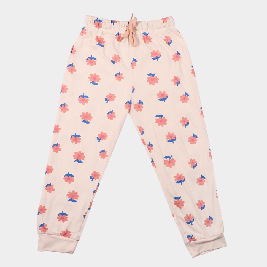 Girls' Off White Jogger Floral Printed Pyjama, ऑफ व्हाइट, large