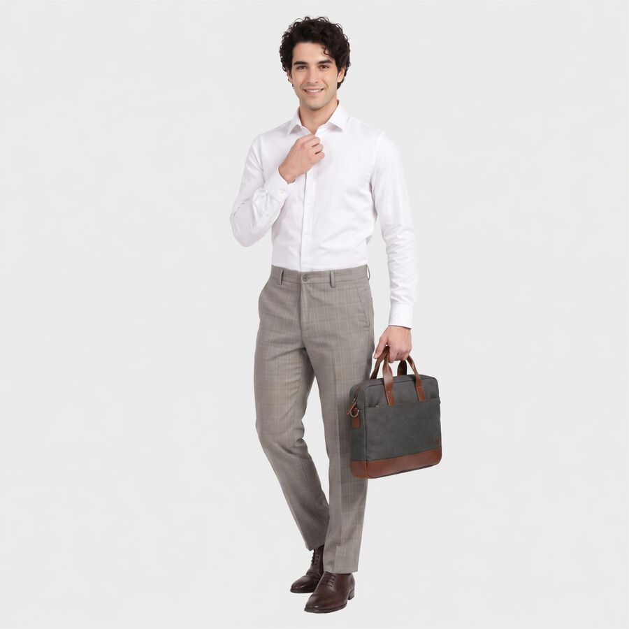 Men's Grey Slim Fit Checked Formal Trousers, Light Grey, large