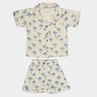 Infants' Off-White Cotton Collared Palm Tree Printed Baba Suit, Off White, small