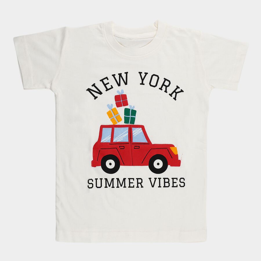 Boys' Half Sleeves T-Shirt, ऑफ व्हाइट, large
