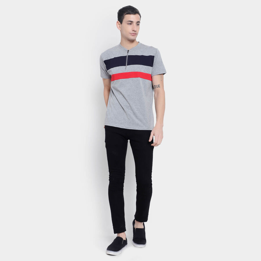 Stripes Henley T-Shirt, मिश्रित मध्यम ग्रे, large image number null