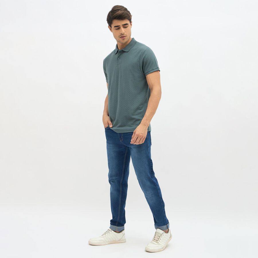 Men's Dark Sage Green Polo Neck Textured T-Shirt, गहरा ग्रे, large image number null