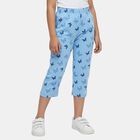 Girls' Light Blue Regular Fit Printed Elastic Waist Capri, हल्का नीला, small