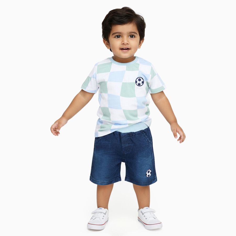 Infants' White Cotton Round Neck Checkered Baba Suit, White, large