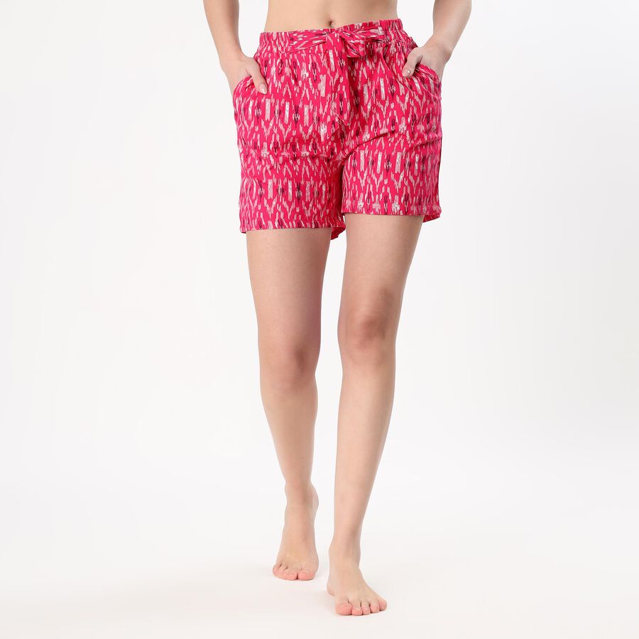 Women's Bright Pink Printed Drawstring Shorts, Fuchsia, large