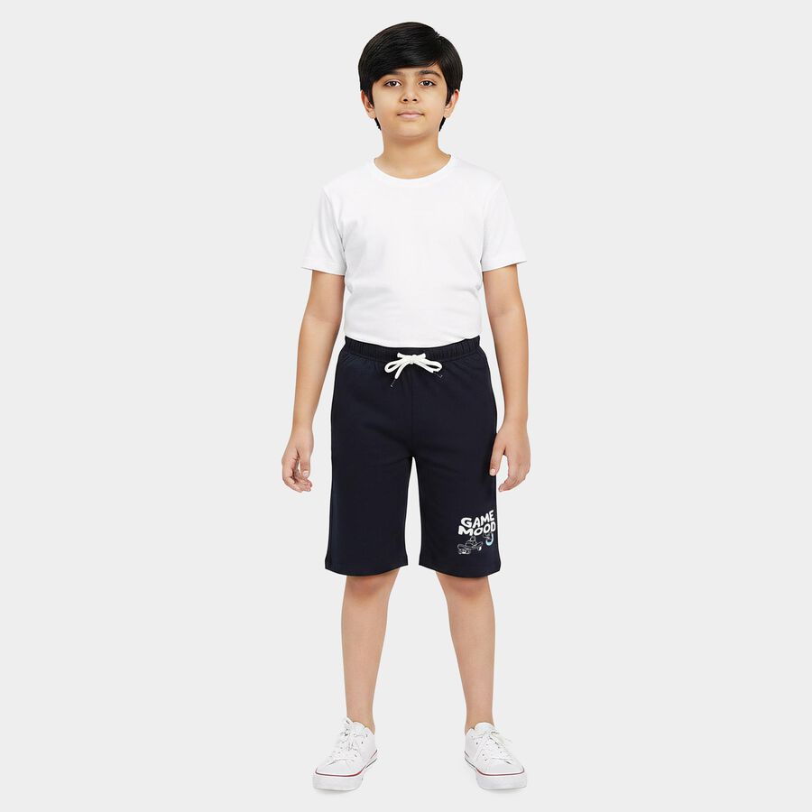 Boys' Navy Blue Regular Fit Graphic Print Jamaican Shorts, नेवी ब्लू, large