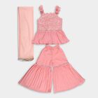 Girls' Soft Pink Sleeveless Festive Top and Palazzo Fusion Set with Dupatta, Peach, small image number null