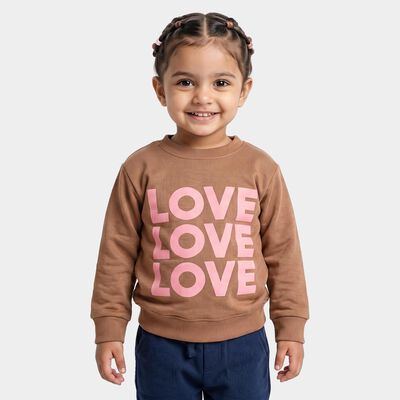 Girls' Brown Crew Neck Pullover Sweatshirt