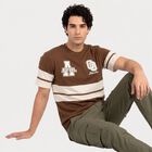 Men's Brown Round Neck Regular T-Shirt, Brown, small