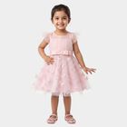 Girls Pink Fit and Flare Butterfly Applique Party Wear Frock, गुलाबी, small
