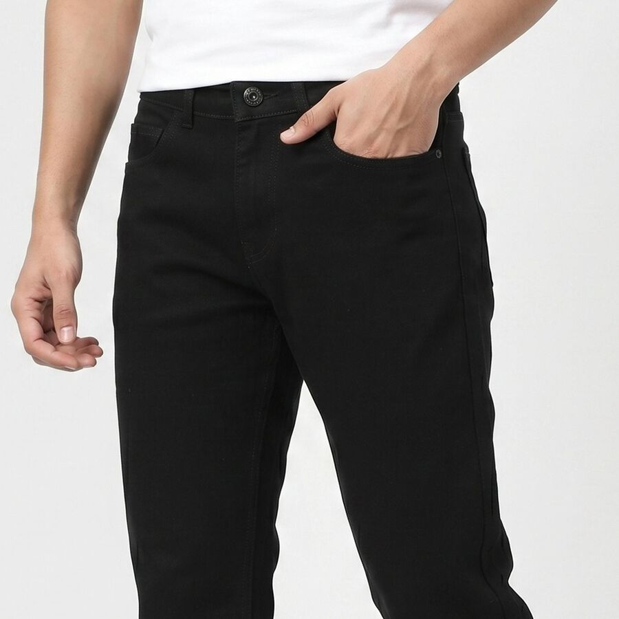 Men's Black Slim Fit Solid Jeans, काला, large