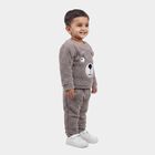 Infants' Grey Round Neck Bear Appliqu&eacute; Baba Suit, हल्का ग्रे, small