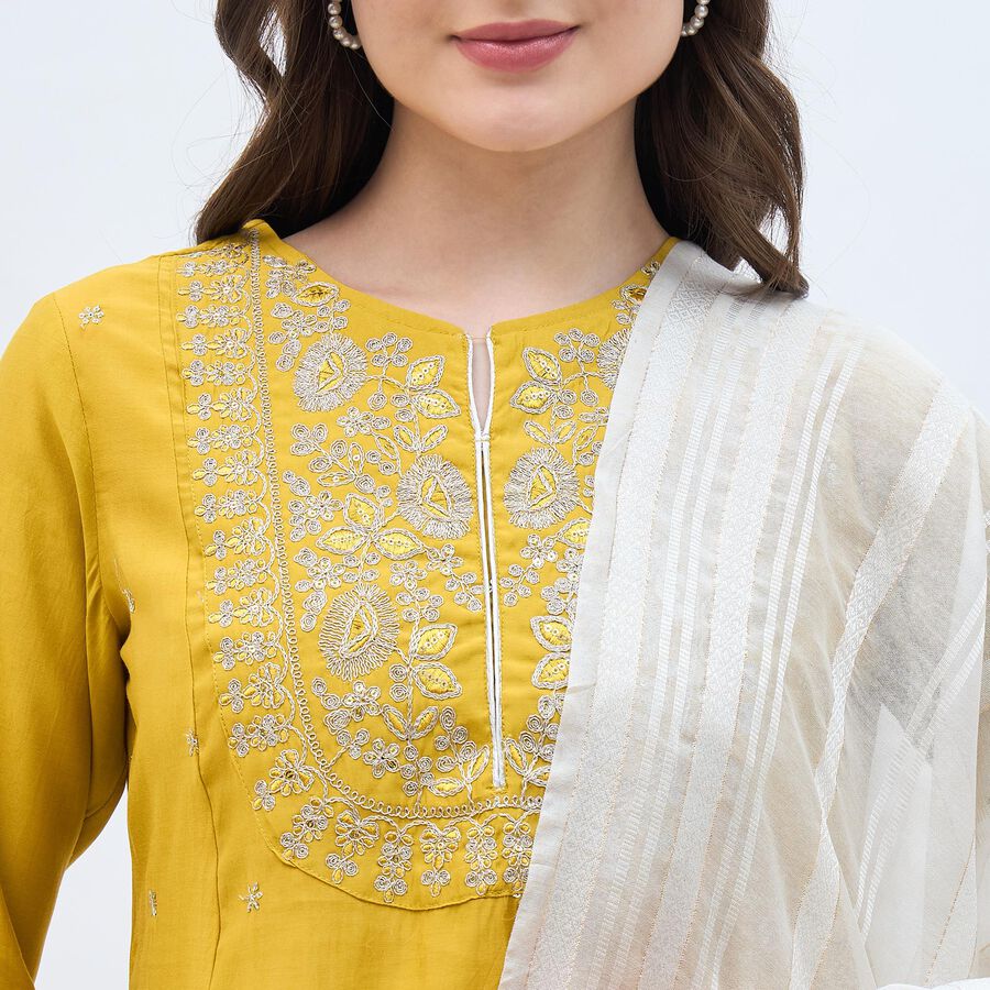 Women's Soft Ivory White Striped Dupatta, सफ़ेद, large image number null