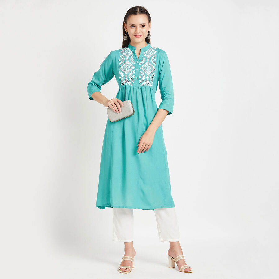 3/4Th Sleeves Straight Kurta, Light Blue, large image number null