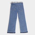 Girls' Stonewashed Blue Flared Fit Embroidered Jeans, Mid Blue, small