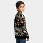 Boys Deep Charcoal Black Crew Neck Casual Pullover, Dark Green, small image number null
