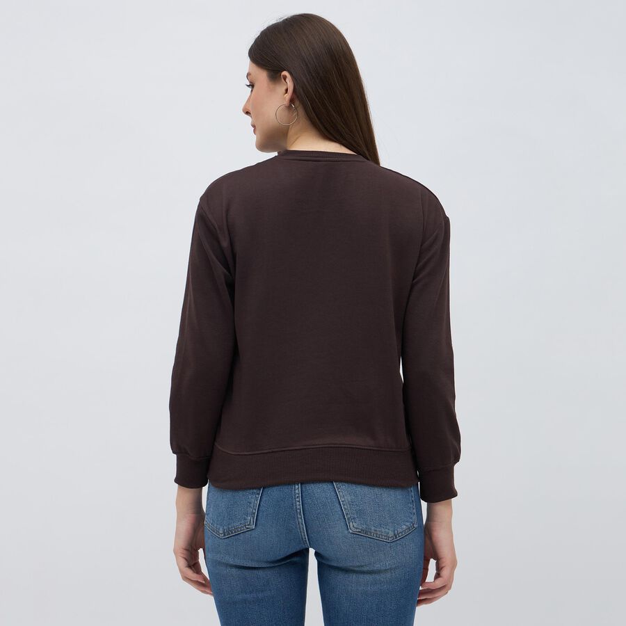 Women's Dark Chocolate Brown Crew Neck Casual Sweatshirt, भूरा, large image number null