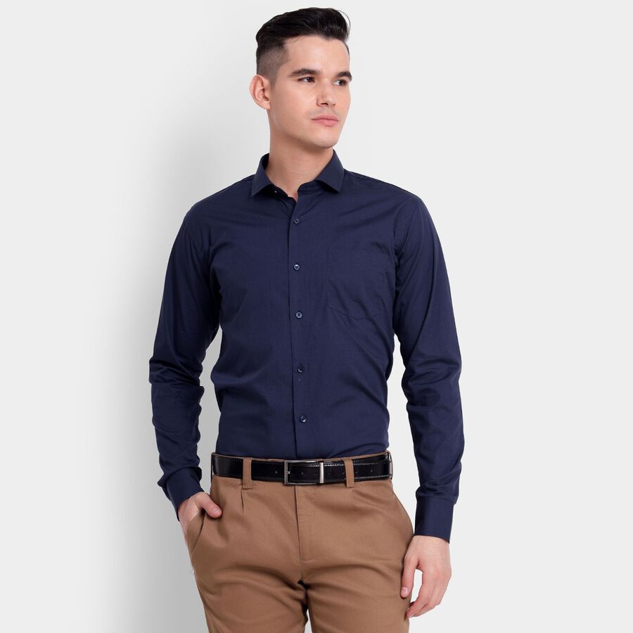 Men's 100% Cotton Formal Shirt, Navy Blue, large image number null