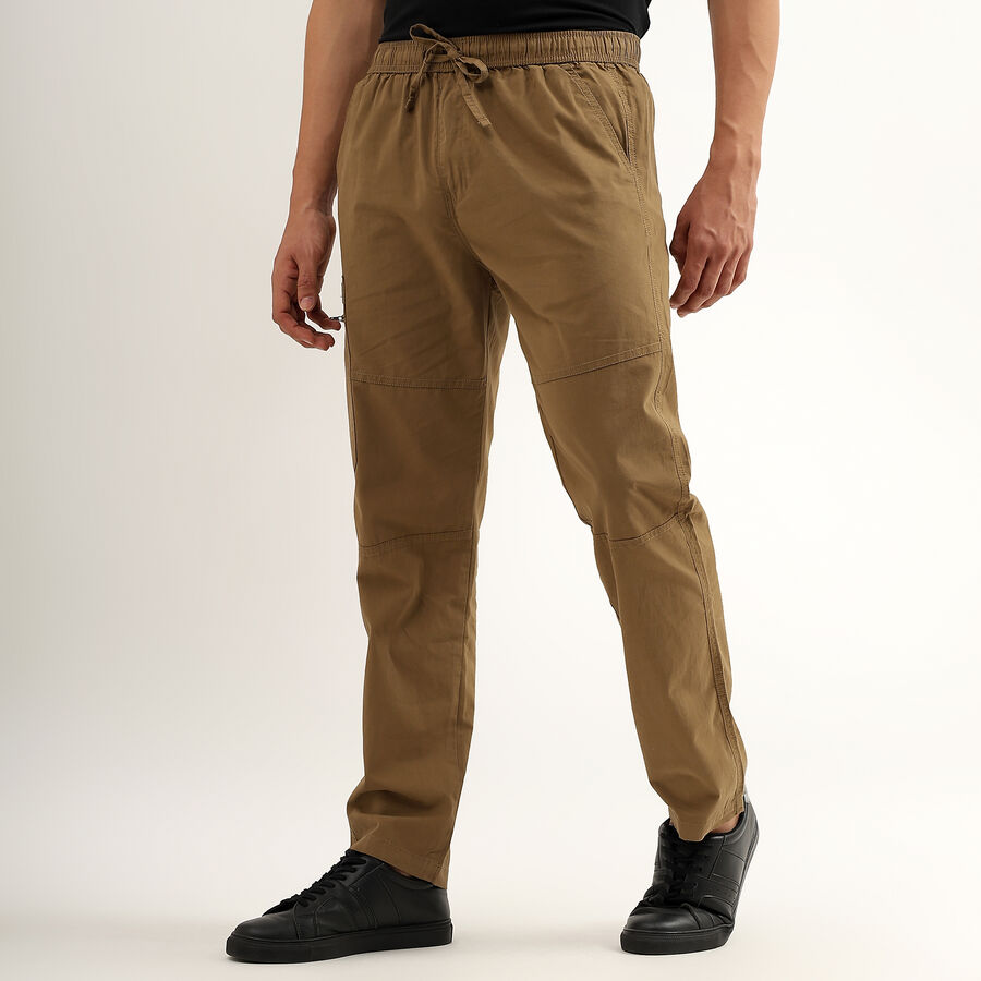 Men's 100% Cotton Jogger Track Pants, Khaki, large