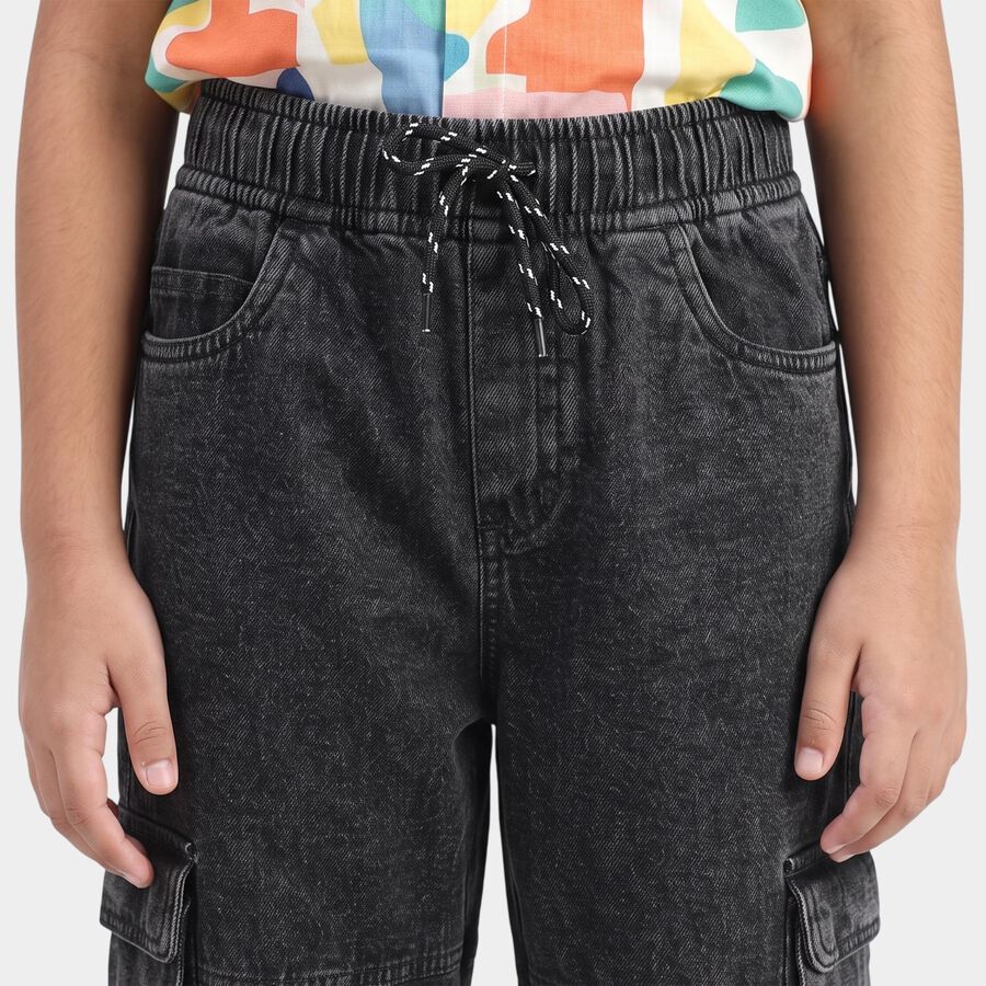 Boys' Black Relaxed Fit Cargo Jeans, काला, large