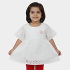 Girls White Round Neck Casual Dress, White, small