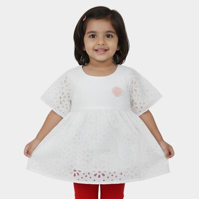 Girls White Round Neck Casual Dress