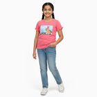 Girls Bright Pink Cotton Round Neck Casual T-Shirt, गुलाबी, small image number null