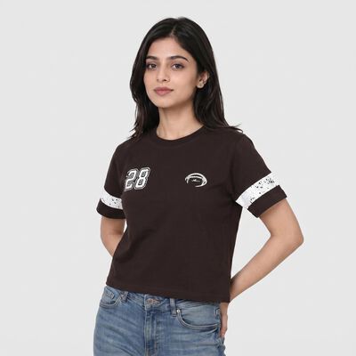Women's Brown Round Neck Regular T-Shirt