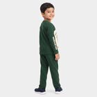 Boys' Green 100% Cotton Round Neck Graphic Print Baba Suit, गहरा हरा, small