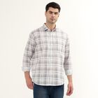 Men's Muted Grey and White Cotton Full Sleeve Spread Collar Casual Shirt, Brown, small