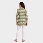 Women's Olive Green V-Neck Printed Kurti, Olive, small