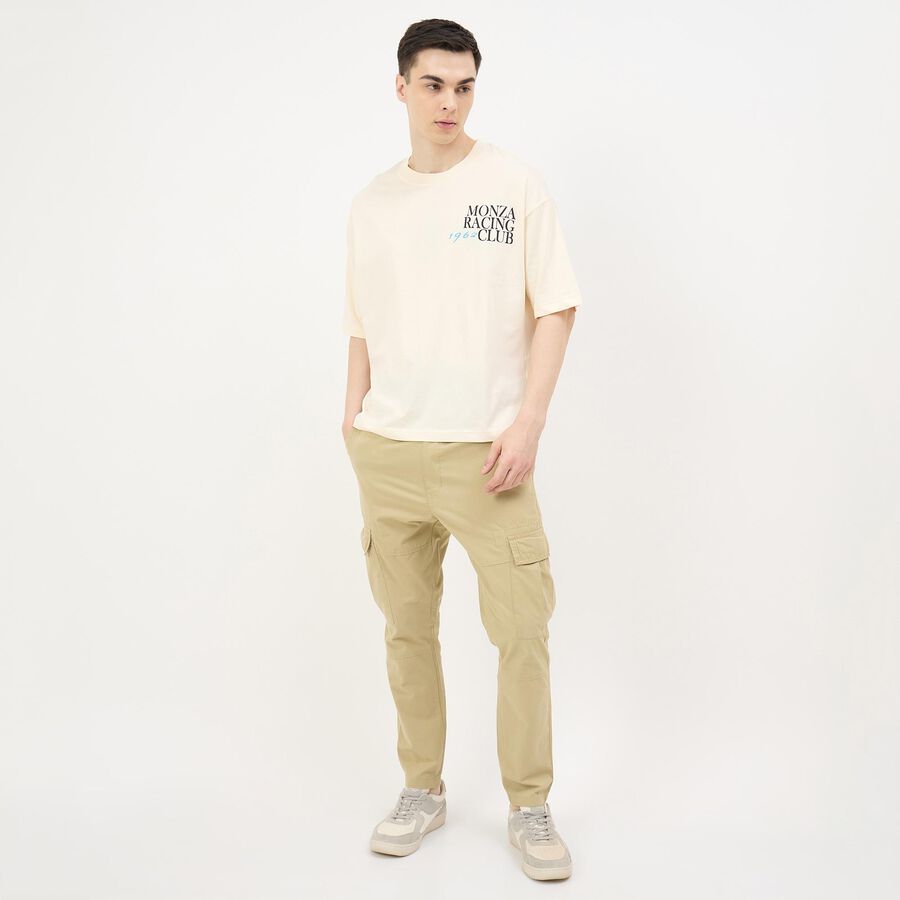 Men's Beige Slim Fit Flat-Front Trousers, Beige, large