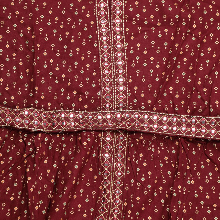 Girls' Deep Maroon Printed Fusion Set, मरून, large image number null