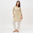 Women's Beige V-Neck Printed Kurta, गहरा पीला, small image number null