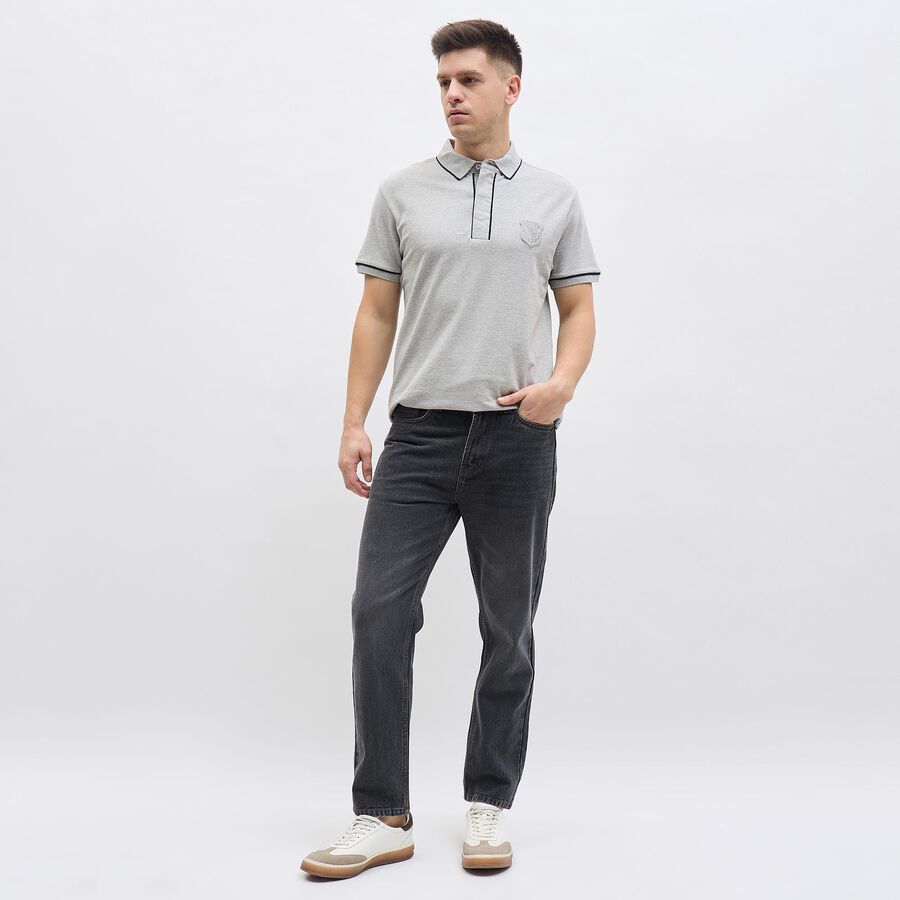 Men's Charcoal Black Straight Fit Stone-Wash Jeans, Dark Grey, large image number null