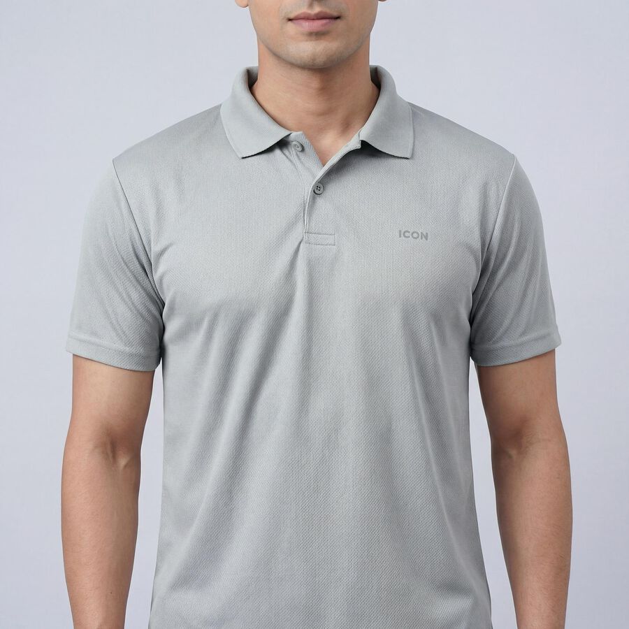 Men's Grey Crew Neck Athleisure T-Shirt, हल्का ग्रे, large