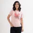 Women's Light Pink Round Neck Graphic Print T-Shirt, Light Pink, small