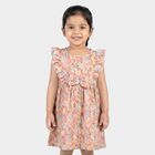 Girls' Pink Floral Printed Fit and Flare Frock, Light Pink, small