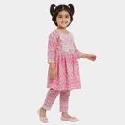 Girls' Pink Embroidered Kurta and Pant Fusion Set, Pink, small