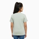 Girls Light Sage Green Cotton Round Neck Graphic T-Shirt, Light Green, small image number null