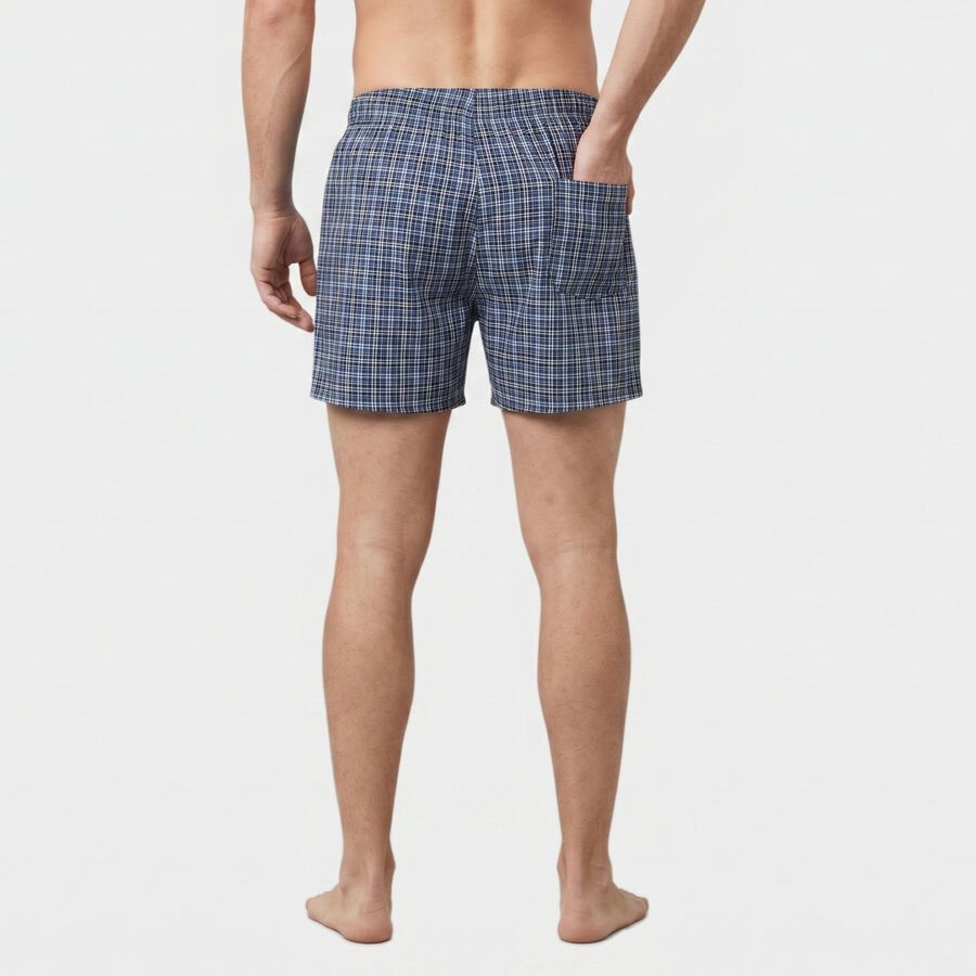 Men's Mid Blue Relaxed Fit Checked Boxers, मध्यम नीला, large