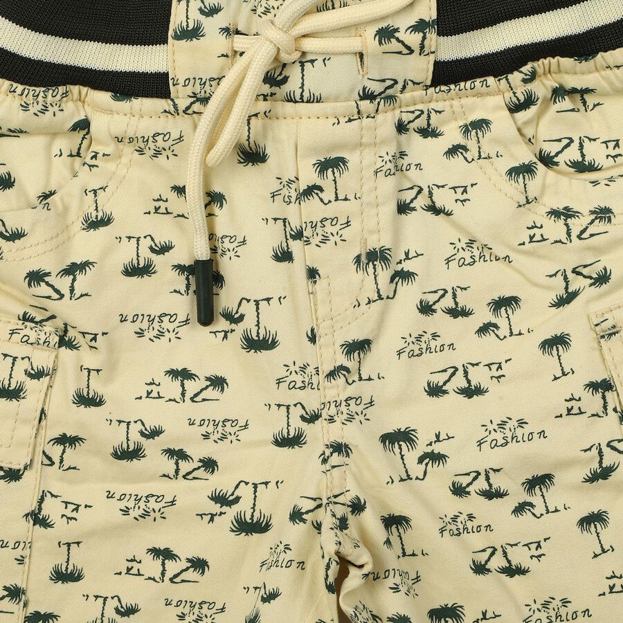 Boys Off White Regular Fit Printed Cargo Bermuda Shorts, Off White, large