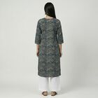 Women's Dark Green Cotton Round Neck Floral Printed Kurta, गहरा हरा, small