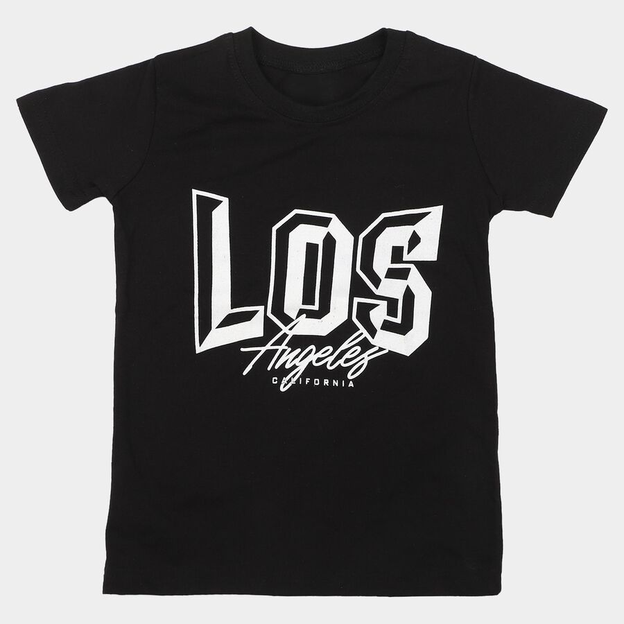 Boys Black Crew Neck Regular Boys T-Shirt, काला, large