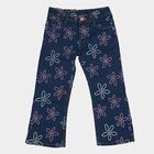 Girls' Navy Blue Straight Fit Floral Printed Jeans, मध्यम नीला, small