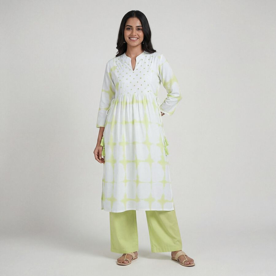 Women's Mint Green Notch Neck Printed Straight Kurta, Light Green, large