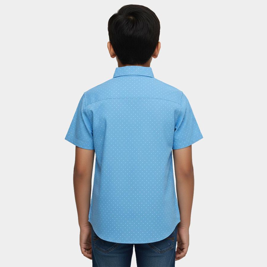 Boys' Teal Blue Cotton Half Sleeve Spread Collar Casual Shirt, Teal Blue, large